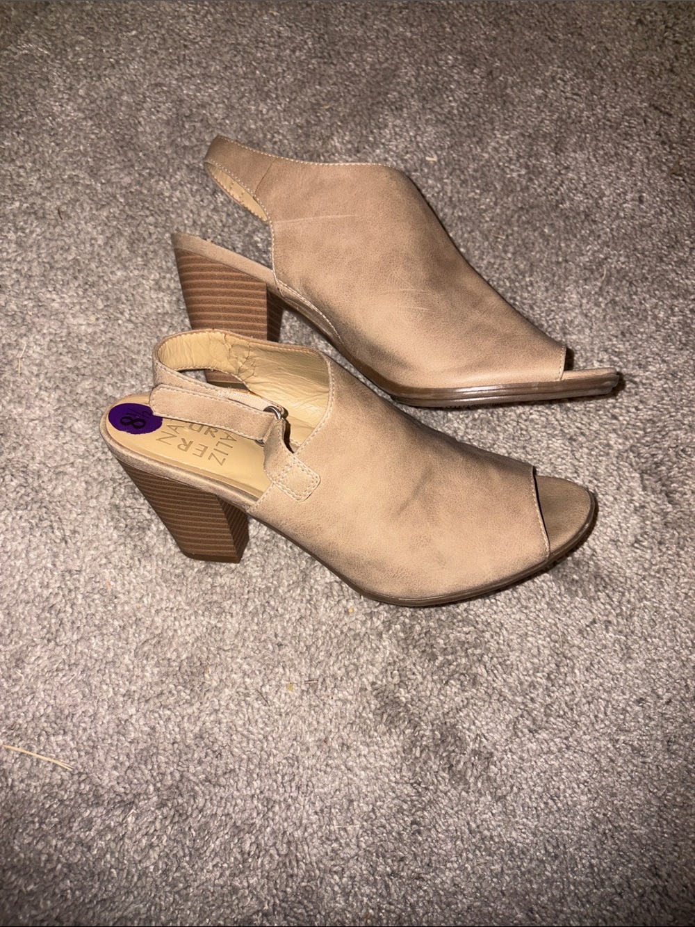 Naturalizer Taupe Peep-Toe Slingback Wedges size 8.5